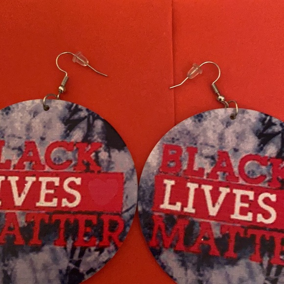 N. T . Wooden Black Lives Matter Earrings - Picture 4 of 4